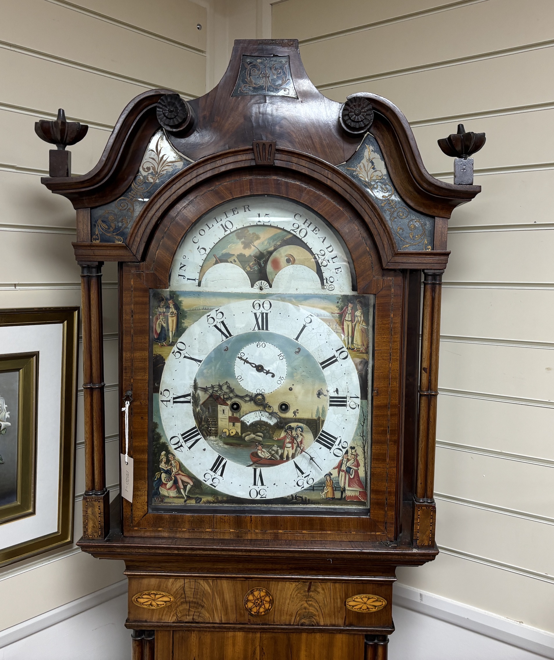 A Victorian North Country mahogany eight day longcase clock, the painted dial marked Collier, Cheadle, height 230cm